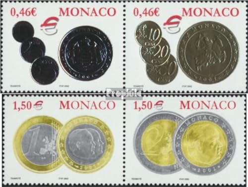Monaco Prophila Collection Monaco 2609-2612 Coppie (Completa Edizione) MNH ** MNH 2002 Euro-Introduzione (Francobolli per i Collezionisti) Monete e Banconote sul Francobollo