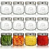 Tebery 12 Pack Wide Mouth Home Glass Mason Jars with Airtight Lids and Bands, 16Oz Canning Glass Jars for Canning, Fermenting, Pickling, Decor