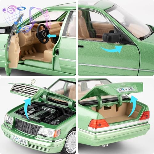 Image of 1:24 Benz W140 S320 Model Car, Diecast Collectible Pull Back Toy Car, Retro Classic Car with Sound and Light for Adults, Kids, Boys (Green)