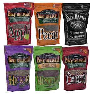 BBQr’s Delight Wood Smoking Pellets – Super Smoker Variety Value Pack – 1 Lb. Bag – Apple, Hickory, Mesquite, Cherry, Pecan and Jack Daniel’s