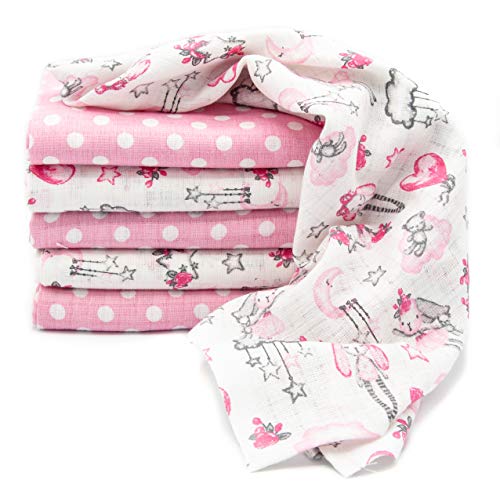 Clevere Kids Mulltücher | Trendline 6er Pack | 70x80 | Spucktücher Mullwindeln | OEKO-TEX (Hasenfee-Pinkdots)