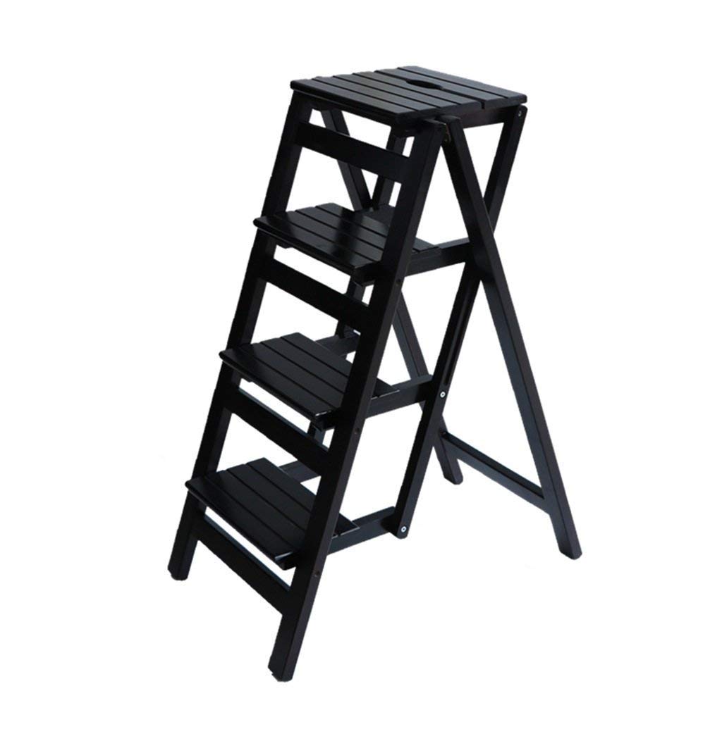 ZGYOZMNG Step Stools Wooden Step Ladders Folding Stool Solid Wood Ladder Stool Folding Library Steps Stool Multifunctional Black Wooden Wood Color Shelving Ladder for Kitchen Office Ladder Chair