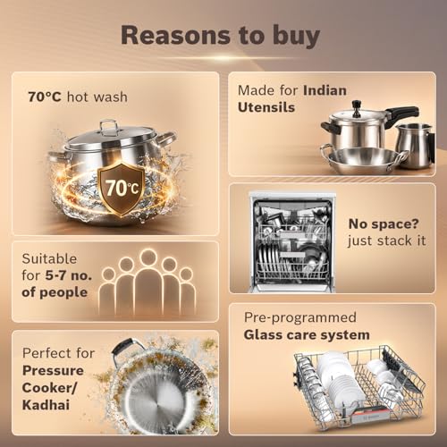 Image of Bosch 15 Place Setting (fits up to 80 utensils) Free-Standing Dishwasher for Indian Utensils | Hygiene+ & Intensive Kadhai Program (SMS46KI03I, Silver Inox, Inbuilt Heater, Removes 99.9% Germs)