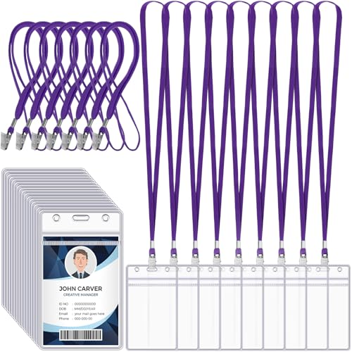 Marspark 200 Pcs ID Badge Holder with Lanyard, Purple