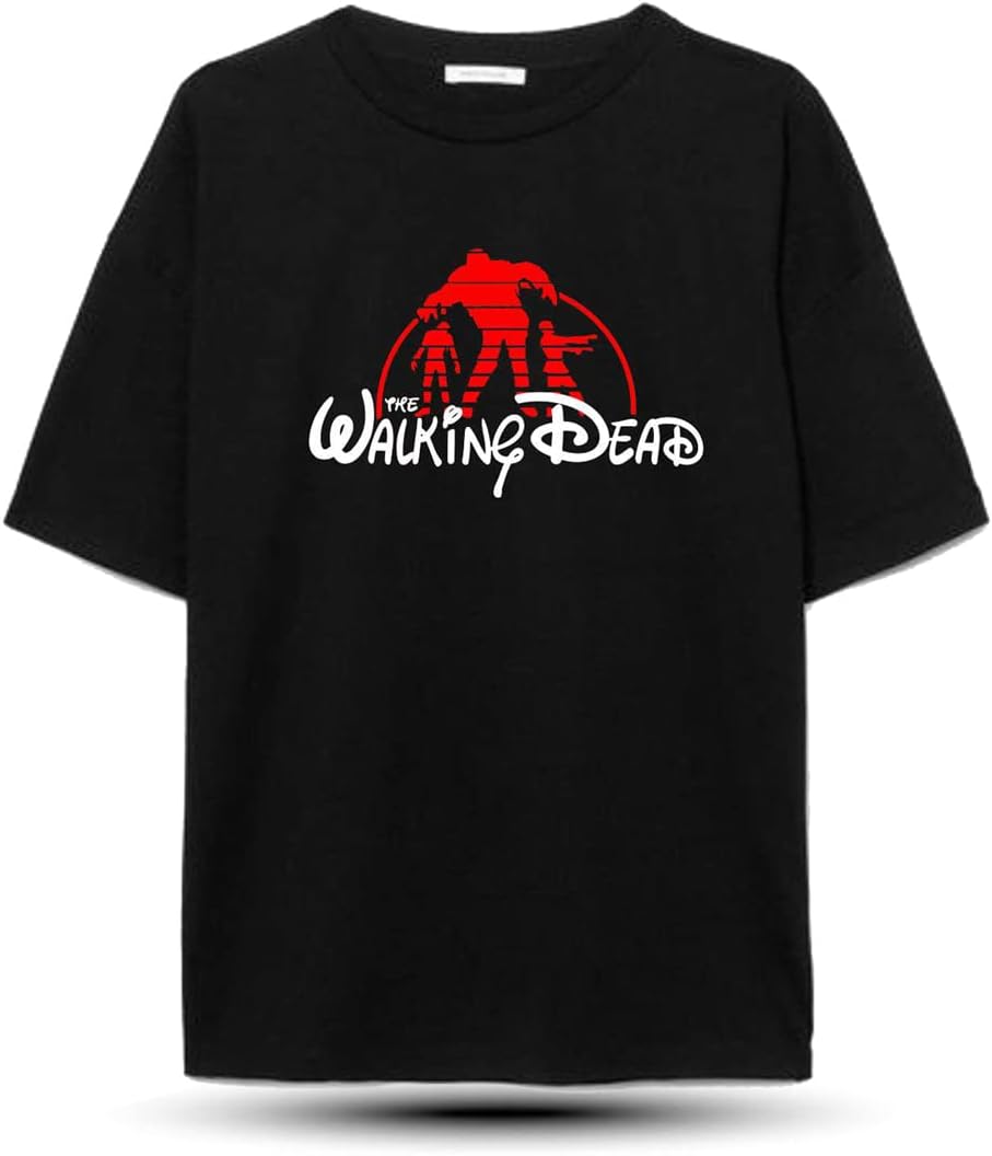 ME VENTURESMen's Oversized Tshirts Loose fit,Off Shoulder Half Sleeves Pure Cotton Graphic Printed Oversized T Shirts for Men,Boys (Black) Walking Dead