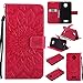 Produktbild Motorola Moto Z Force Hülle, SpiritSun Ledertasche Schutzhülle für Motorola Moto Z Force Folio PU Leder Tasche Case Cover Bookstyle mit Standfunktion und Kredit Kartenfächer - Tribal Lotus Blume Muster - Rot