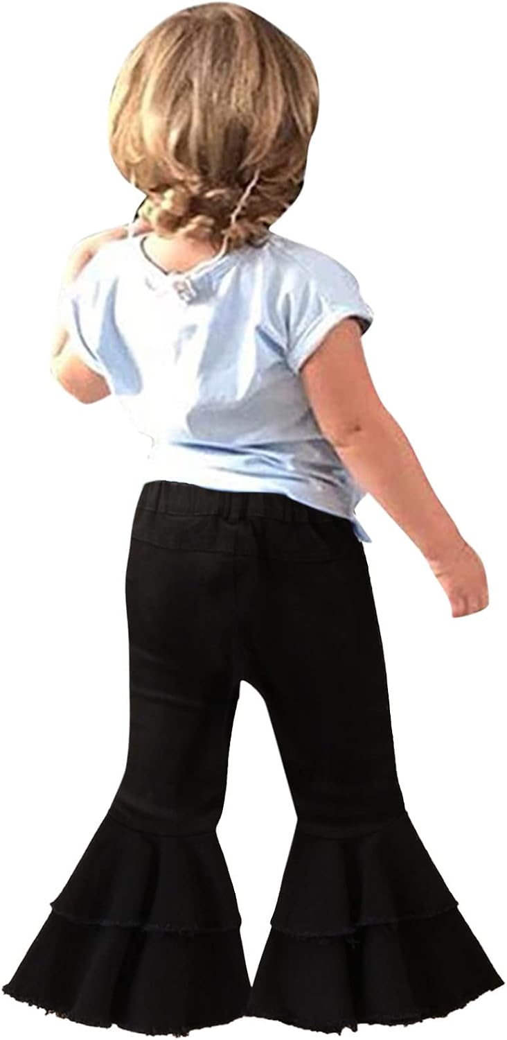 Toddler Baby Girl Kids Flared Denim Pants Ruffled Wide Legs Ripped Jeans High Waist Bell Bottoms Boys Jeans Size 8