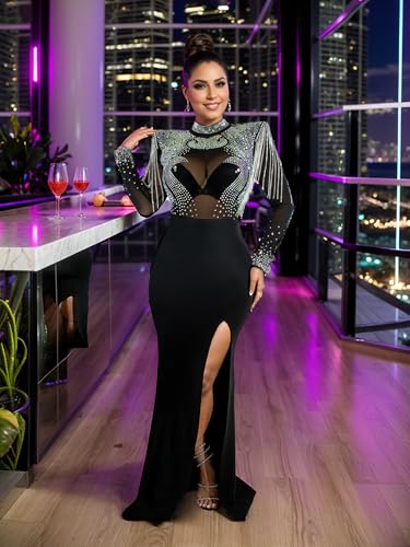 Image of Figdaw High Slit Sexy Evening Gowns Long Prom Dress for Women Formal Elegant