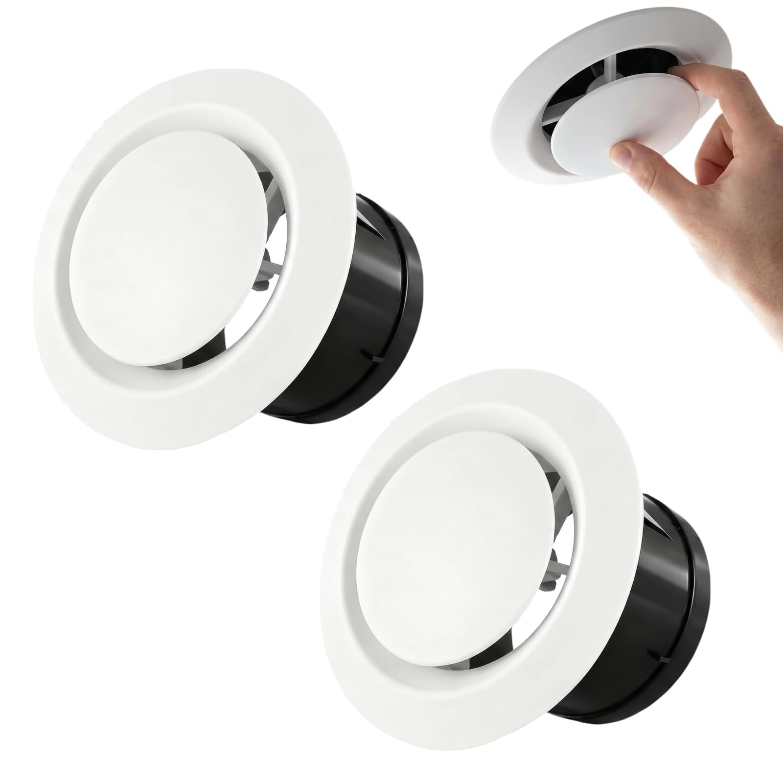 Round Ceiling Diffuser, 2 Pcs Closeable Round Ventilation Cover(White)