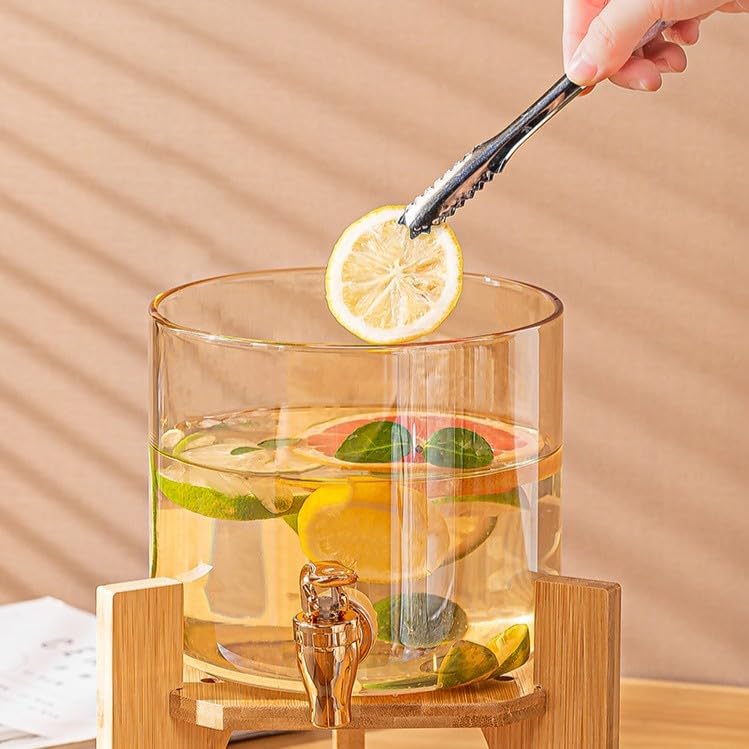 Image of 1 Pc 3.8 LTR Glass Water Beverage Dispenser with Wooden Stand & Golden Spigot and Deer Topper for Juice, Beer,Cocktails, Detox Drinks & More Perfect for Home, Restaurant,Bar, Party