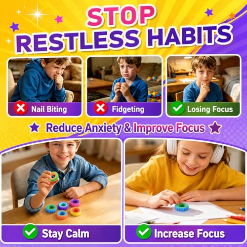 Fidget Rings for Kids, 12 Pack Rotating Finger Spinner Rings, Fidget Toys | Quiet Classroom Fidgets, Rotating Sensory Toys,Stress Relief Toys,Stocking Stuffers for Kids, Birthday Gifts and Party Favors - image 3