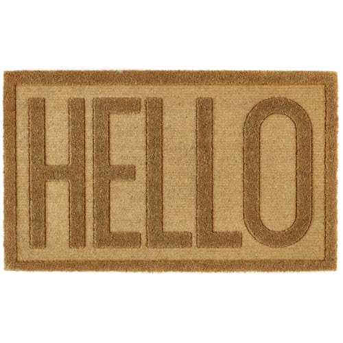 My Mat Embossed Coir Hello Doormat, Perfect for Indoor and Outdoor Use, Large Welcome Mat for Front Door, Entryway and Patio 45x75cm