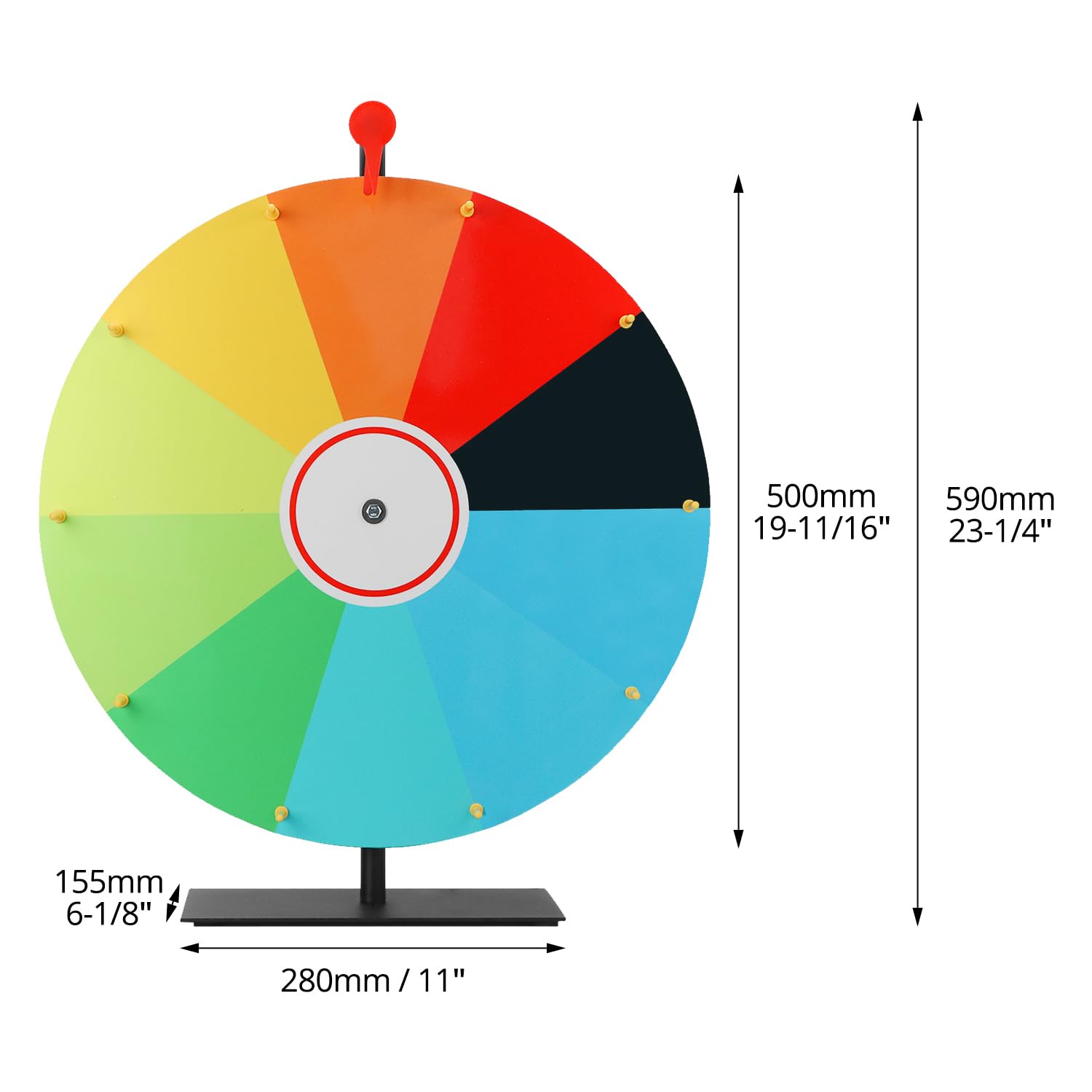 QWORK 50cm Glücksrad mit Metallständer, 10 Slots Rouletterad für Lotto Spiel