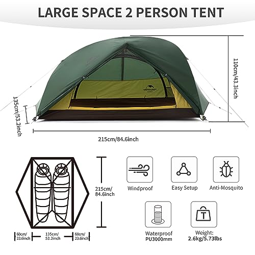 Image of Naturehike Star River 2 Person Backpacking Tent, Lightweight Waterproof 2 Person Camping Tent, Double Layer Two Person Tents for Camping, Hiking, Cycling
