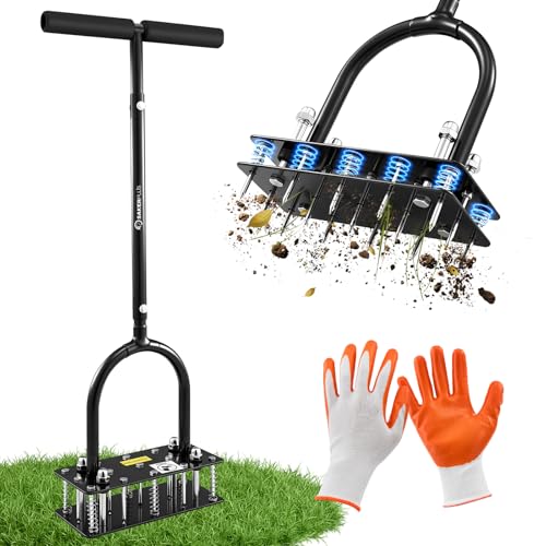 Image of Sakerplus Aerator Lawn Tool, Hand Metal Spike Lawn Aerator (Black Handle)