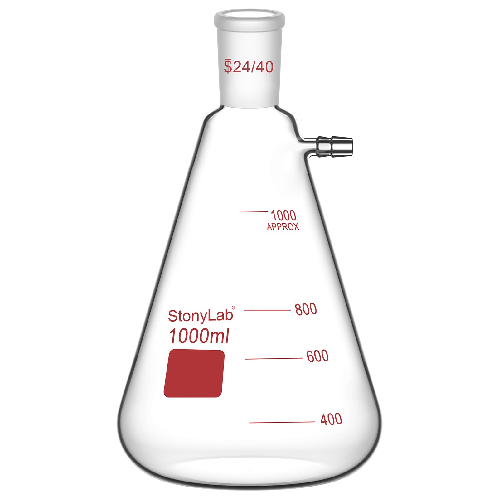 stonylab Filterkolben mit 24/40 Standard Kegel Außengelenk, Schwerwand Borosilikatglas Filterkolben, Bolzenhals mit Tubulation, 1000 ml
