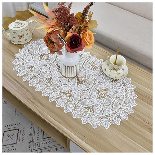 Mantel Individual de Encaje Ovalado, Posavasos de Ganchillo Floral, Hueco, Vintage, para Mesa de Comedor, Decoración de Hogar, Cocina y Fiestas(40x75cm(16x30in))