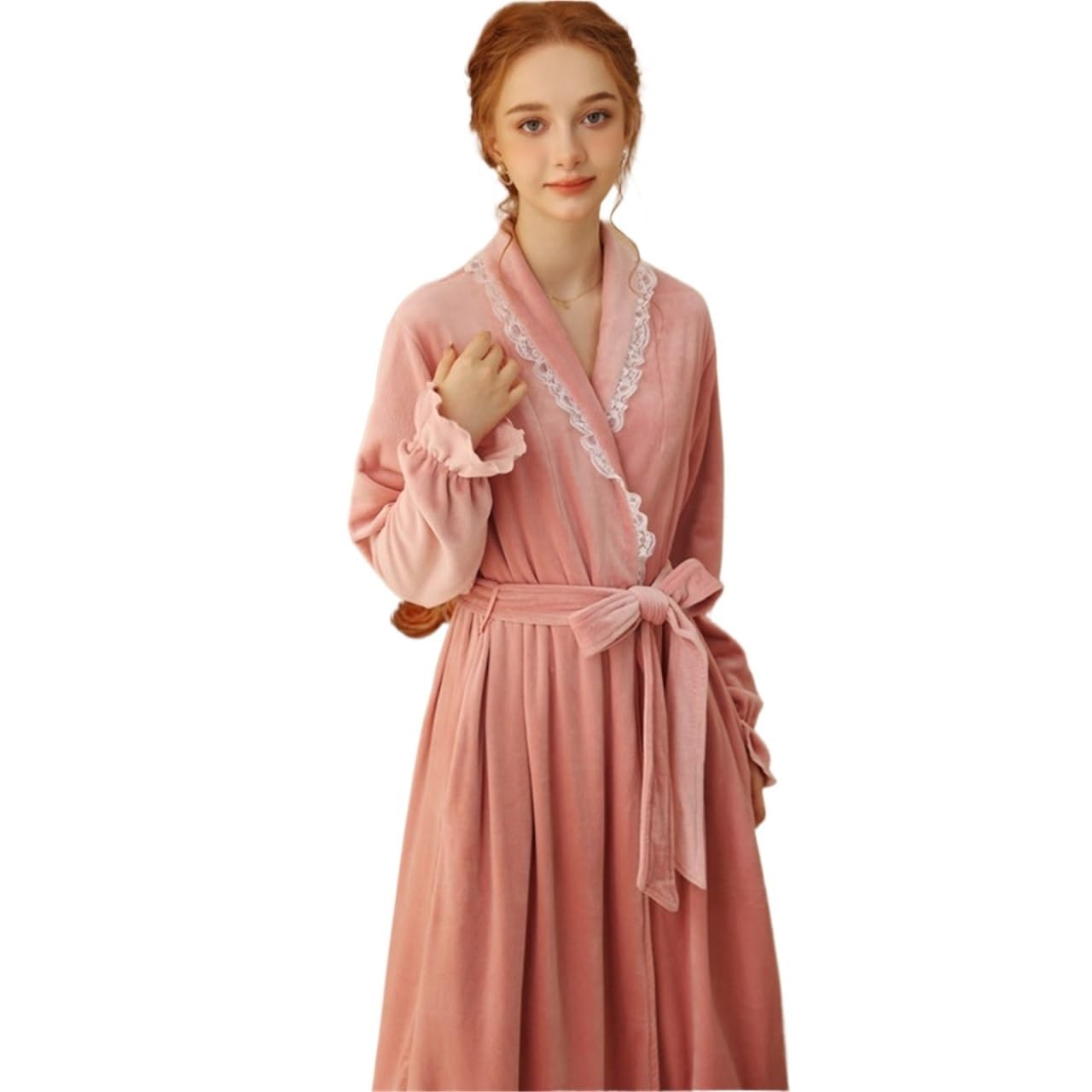 Albornoz Ducha Bata con Volantes For Mujer, Albornoz Largo Suave De Felpa, Lana Cálida, Camisón For Niñas Accappatoio para Viajes(Pink,Large)