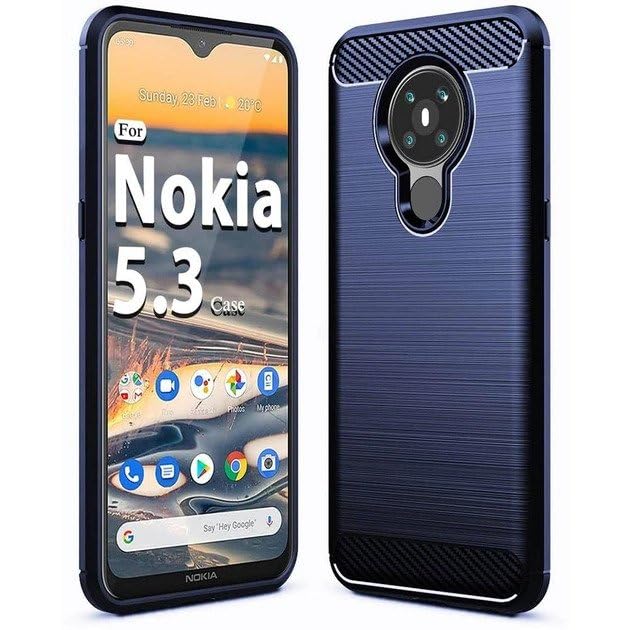 Image of NPRC Hybrid Ultra Slim Protective Case TPU Non-Slip Carbon Fiber Texture Shockproof Case Cover for Nokia 5.3 - Blue