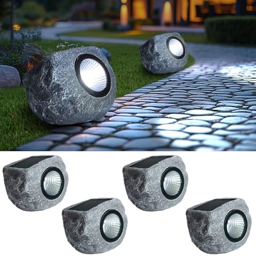 COZY-PAVILION 4 Pack Solar Garden Rock Lights Outdoor, 20 LM Bright White Spotlights with Auto...