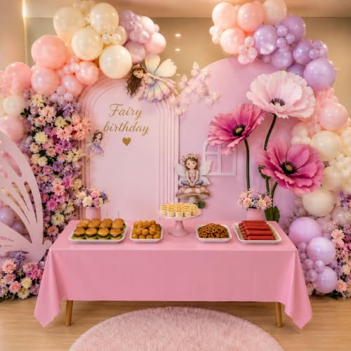 Image of Blue Orchards Soft Pink Plastic Table Cover (Pack of 3 with 20 Glue dots) - 54 inch x 108 inch - Light Pink Disposable Waterproof Tablecloth, Pastel Birthday Party Supplies, Baby or Bridal Shower, Wedding