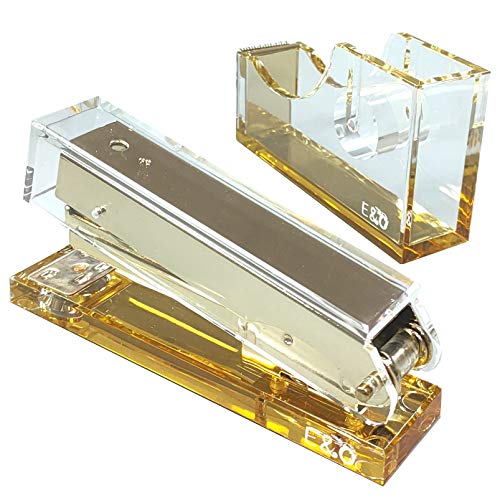E&O Acrylic Office & Desk Sets-1 Stapler&1 Tape Dispenser- Gold - 2/Pack(Gold+Gold)
