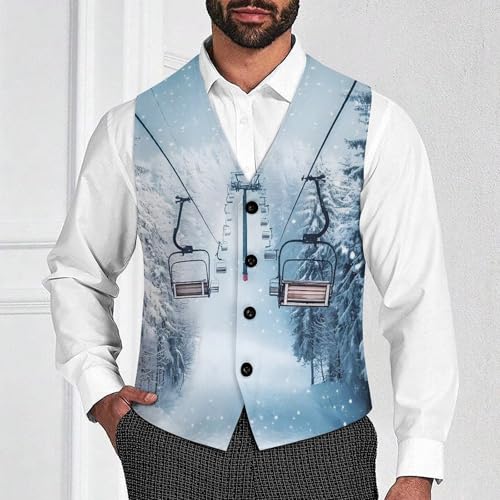 Winter Snowy Ski Skiing Lift Forests Mens Slim Fit Suit Vest Dress Waistcoat Casual Business Vest2