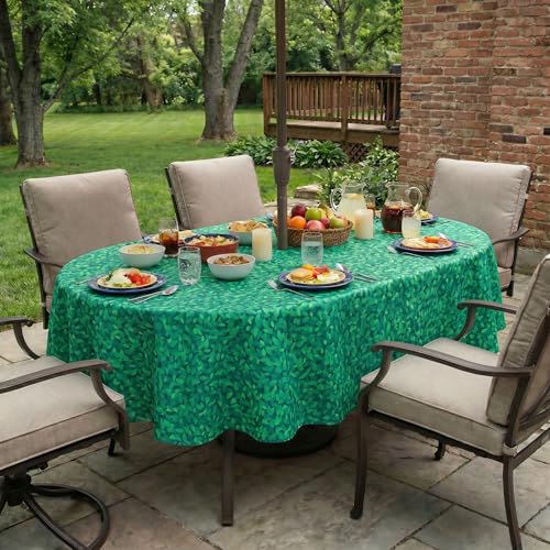 Image of EHouseHome Outdoor Indoor Tablecloth with Umbrella Hole for Oval Table,Waterproof Patio Table Cloths, Spring /Summer Table Covers with Zipper for Backyard Circular Table /BBQs /Picnic,60 x 84 inches