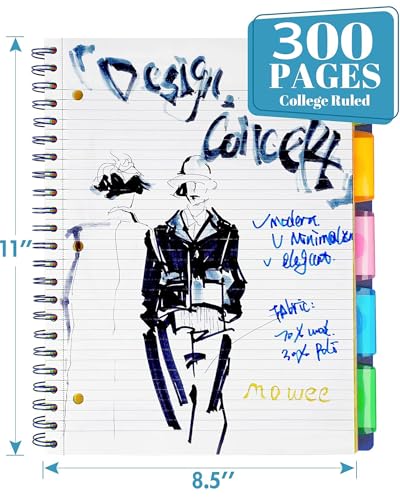 Image of 5-Subject Spiral Notebook, College Ruled, with Pocket & Tab Dividers | 300 Pages, 11 inch Ruler, 8.5 inchx11 inch Violet, Pocket Dividers with Tab Labels, for Writing Journal, Home, Office & School Supplies