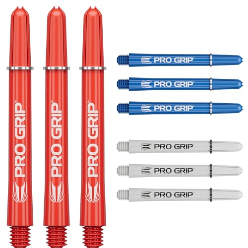 Target Darts PRO Grip Shafts - Set di 9 | 3 Colori, Blu/Bianco/Rosso | Medio, 48mm | steli per Freccette, Accessori per Freccette Professionali, Multipack di steli 2BA con Anelli