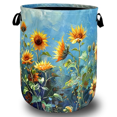 Image of Watercolor Sunflower Laundry Basket Oxford Cloth Hamper 18.9x16.5 Inch