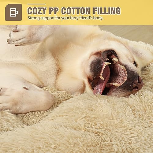 KSIIA Hundebett Grosse Hunde Waschbar, Plüsch Hundekissen flauschig, 90x60cm, rutschfeste Unterseite, Hundematte für große, mittelgroße Hunde, Hundekorb Hundematratze Haustierbett Khaki
