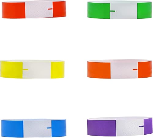 Ruwado 60 pulseras de papel, multicolor, neón, impermeables, ligeras, adhesivas, de identificación, pulseras para conciertos, juegos, eventos,