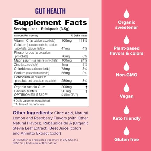 Image of Ultima Replenisher Gut Health Supplement, Raspberry Lemonade, 14 Stickpacks