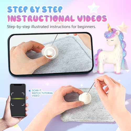 Image of LUDOTEK Needle Felting Kit, 6 PCS Animal Needle Felting Beginner Kits, Wool Felt Needle Felting Tools Foam Pad, Craft Party Supplies for Beginners Adult(6pack Unicorn)