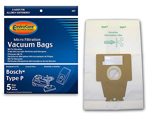 EnviroCare Replacement Micro Filtration Vacuum Cleaner Dust Bags for Bosch Type P Canisters 5 pack