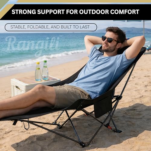 Image of Foldable Camping Chair with 3 Reclining Positions | Lightweight Portable Folding Chair for Travel, Beach, Garden, Fishing & Picnic | Adjustable High Back Chair with Carry Bag (Multicolour)
