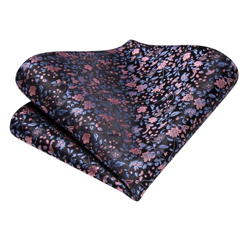 Image of Hi-Tie Paisley Floral Ties Set for Men Silk Mens Stripes Necktie Pocket Square Cufflinks Set Formal Business