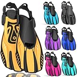 Otowaving Snorkel Fins Diving Fins Adjustable Buckles Open Heel Swim Flippers Travel Size Short Swim Fins for Snorkeling Diving Swimming Adult Men Womens