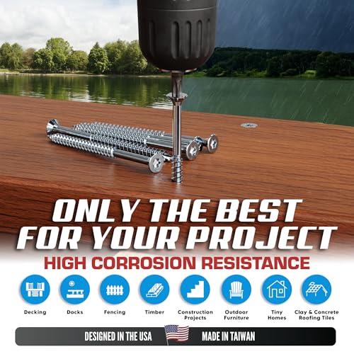 Image of #10 x 3 1 /2 Inch Stainless Steel Deck Screws | 305 Grade (350 Pack) | Flat Head T25 Star Torx Drive | Stainless Steel Screws by Eagle Claw Fasteners | Corrosion & Rust Resistant (Includes Driver Bit)