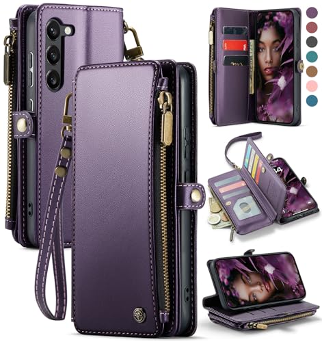 Defencase Compatible with Samsung Galaxy S23 Plus Case Wallet with RFID Blocking Card Holder for Women PU Leather Magnetic Snap Flip Zipper Strap Phone Case Fit for Galaxy S23 Plus 5G 6.6 Purple