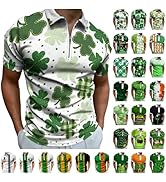 HJINGSUN Men's St Patrick's Day Polo Shirt Funny Green Graphic Printed Zipper Lapel Golf Shirts S...