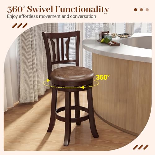 Butacos Giratorios de Bar Giantex, Juego de 2, Altura de Contador 26", Asiento Tapizado en Cuero Sintético, Estructura de Madera de Caucho y Reposapiés Envuelto, para Isla de Cocina o Pub miniatura 5