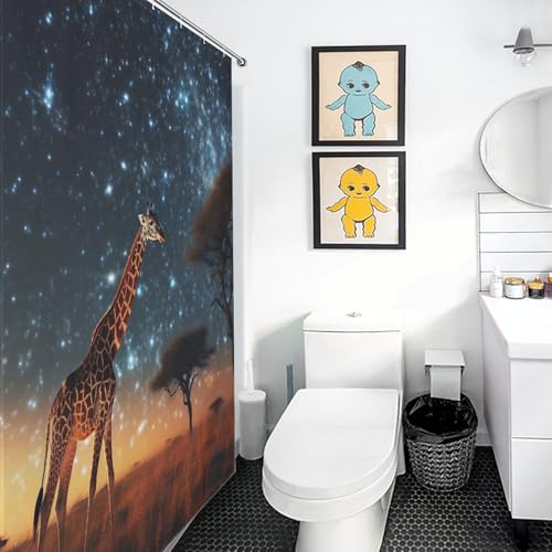 Rideau de douche lavable girafe en polyester imperméable avec ses 12 crochets - 3