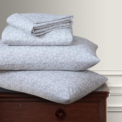 Briarwood Home Printed Flannel Sheet Set, 100% Organic Cotton, Six-Fold Brushed, Super Soft, Warm, Deep Pocket Bedding with NanoTech Infuse for Enhanced Lasting Strength (La Folia Grey, Full)