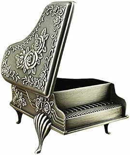 Infinite U Luxury Piano Shape Rose Engraving Women Tin Trinket Jewellery Box Antique Sliver