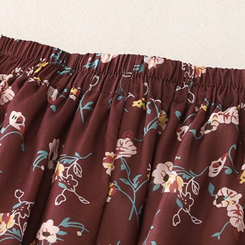 Women's Boho Floral Skirts Casual Soft Drawstring Elastic High Waisted Skirt Trendy Pleated Midi Skirts with Pockets3