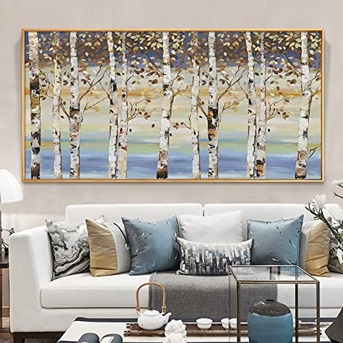 Toile peinte à la main bouleau blanc grand couteau abstrait texture épaisse art moderne luxe