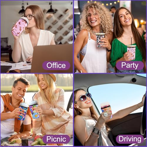 Desing Wish 3 Pack Reusable Iced Coffee Protective Sleeves Cup Insulator Neoprene Coffee Cup Cooler Sleeves Holders for 16-18oz/ 22-24oz/ 30-32oz Cold Drinks - Painting Daisy - Thumbnail 7