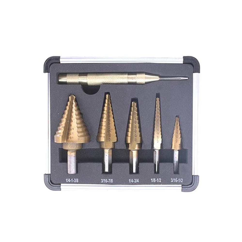 6pcs HSS Titanium Acciaio ad alta velocità Acciaio Cobalto Step Step Drill Set Set di bit per trapano a centro in acciaio ad alta velocità Punch per strumento di localizzazione accurato